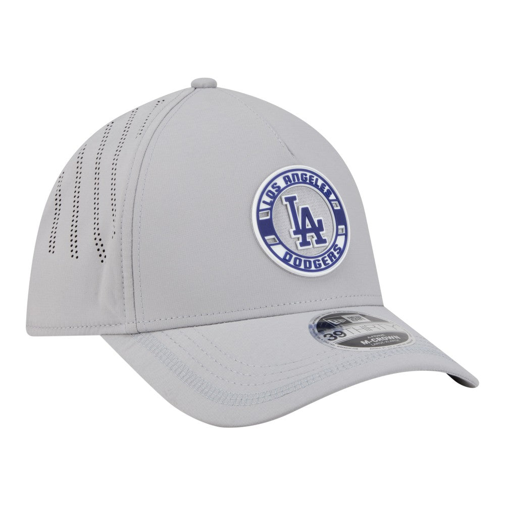 Los Angeles Dodgers Patch 39THIRTY A-Frame M-Crown Perforated Flex Hat - Gray | New Era