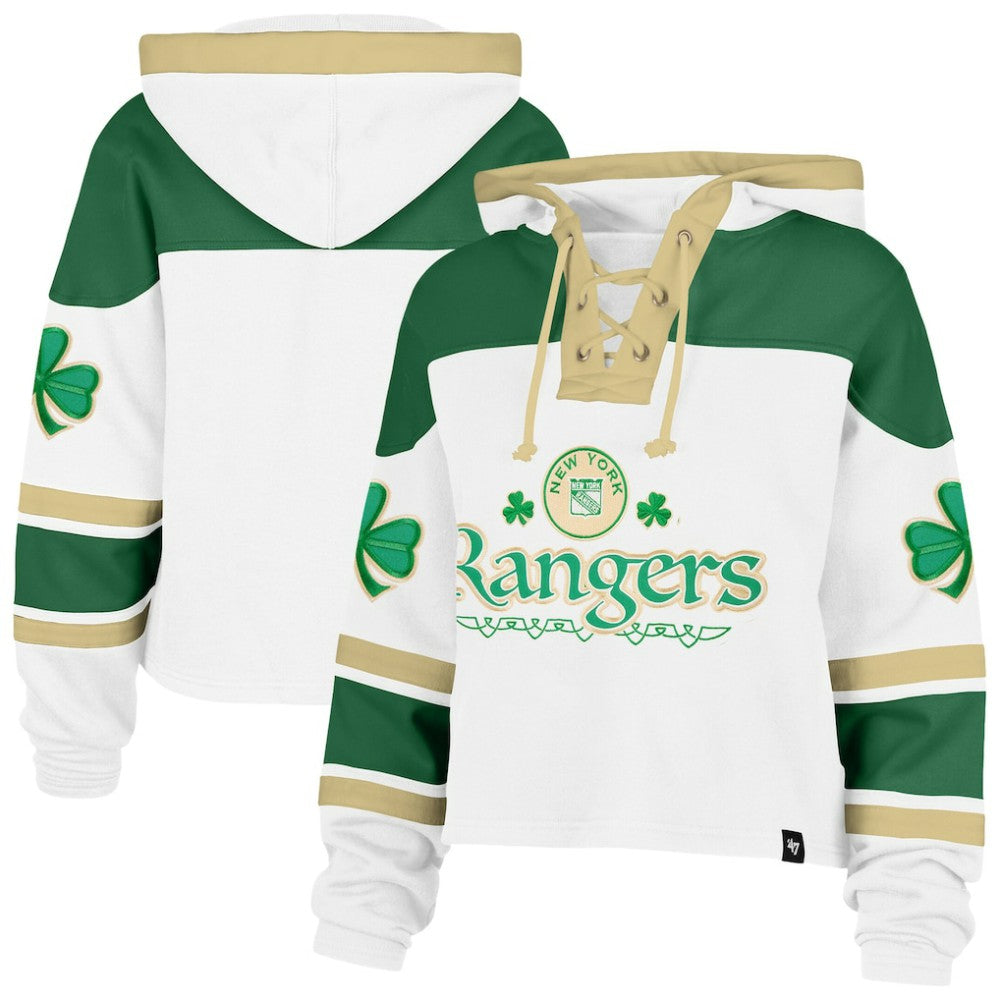New York Rangers '47 Women's McLucky Cropped Lacer Hoodie White