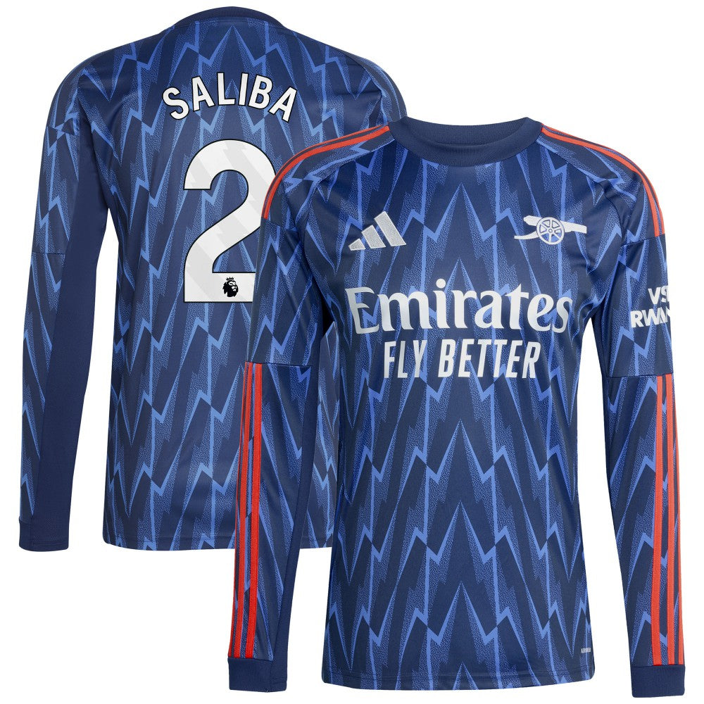 William Saliba Arsenal 2025/26 Away Replica Long Sleeve Player Jersey - Blue | Adidas cheap