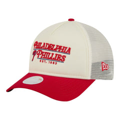 Philadelphia Phillies Women's Retro 9FORTY M-Crown A-Frame Trucker Adjustable Hat - Light Beige/Red | New Era