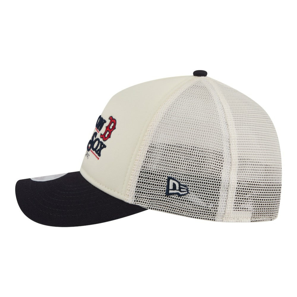 Boston Red Sox Women's Retro 9FORTY M-Crown A-Frame Trucker Adjustable Hat - Light Beige/Navy | New Era