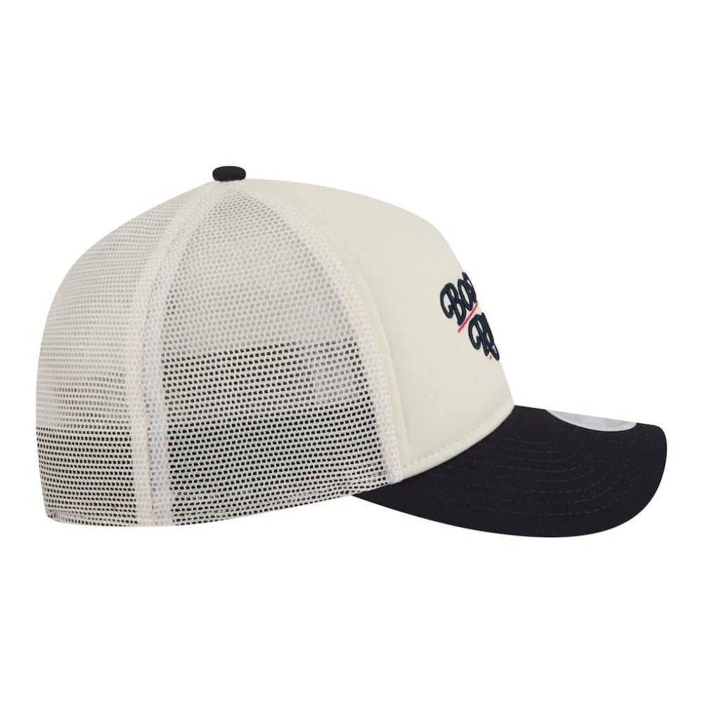 Boston Red Sox Women's Retro 9FORTY M-Crown A-Frame Trucker Adjustable Hat - Light Beige/Navy | New Era