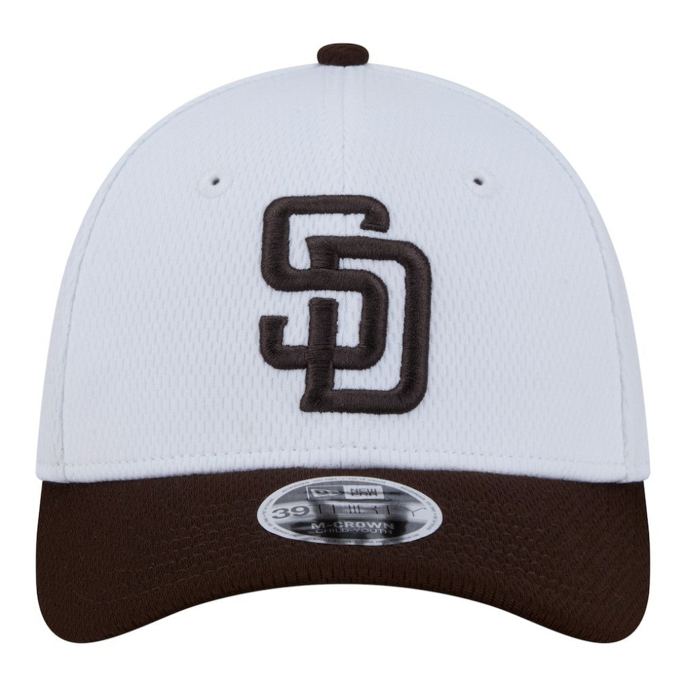 San Diego Padres Youth Baseball 39THIRTY M-Crown Flex Hat - White/Brown | New Era