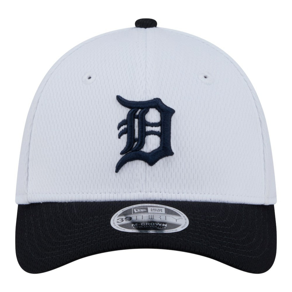 Detroit Tigers Youth Baseball 39THIRTY M-Crown Flex Hat - White/Navy | New Era