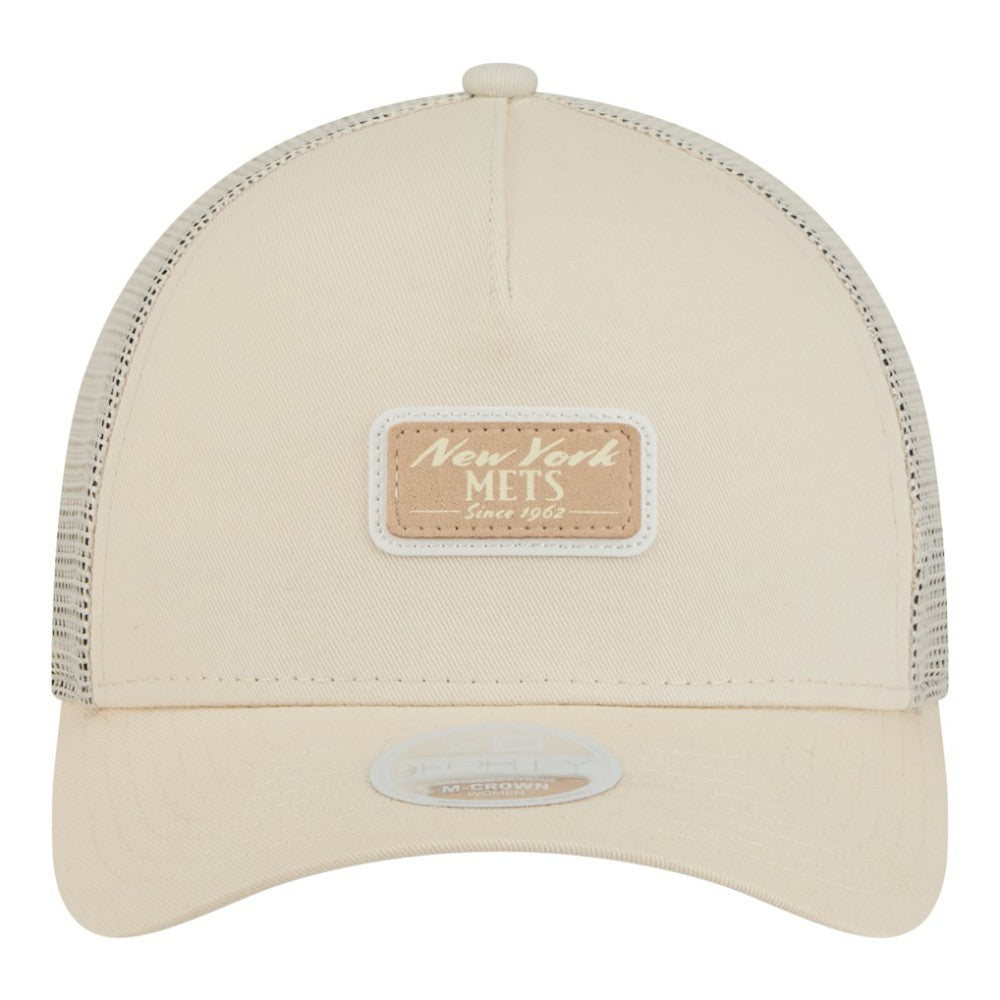 New York Mets Women's Tonal Patch 9FORTY M-Crown A-Frame Trucker Adjustable Hat - Light Beige | New Era