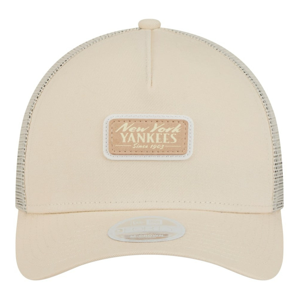 New York Yankees Women's Tonal Patch 9FORTY M-Crown A-Frame Trucker Adjustable Hat - Light Beige | New Era