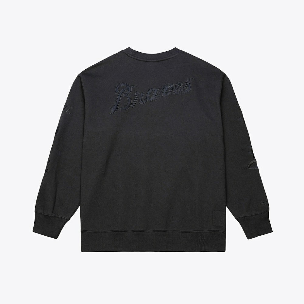 Atlanta Braves Phantom Fleece Crewneck Sweatshirt - Black | Mitchell & Ness