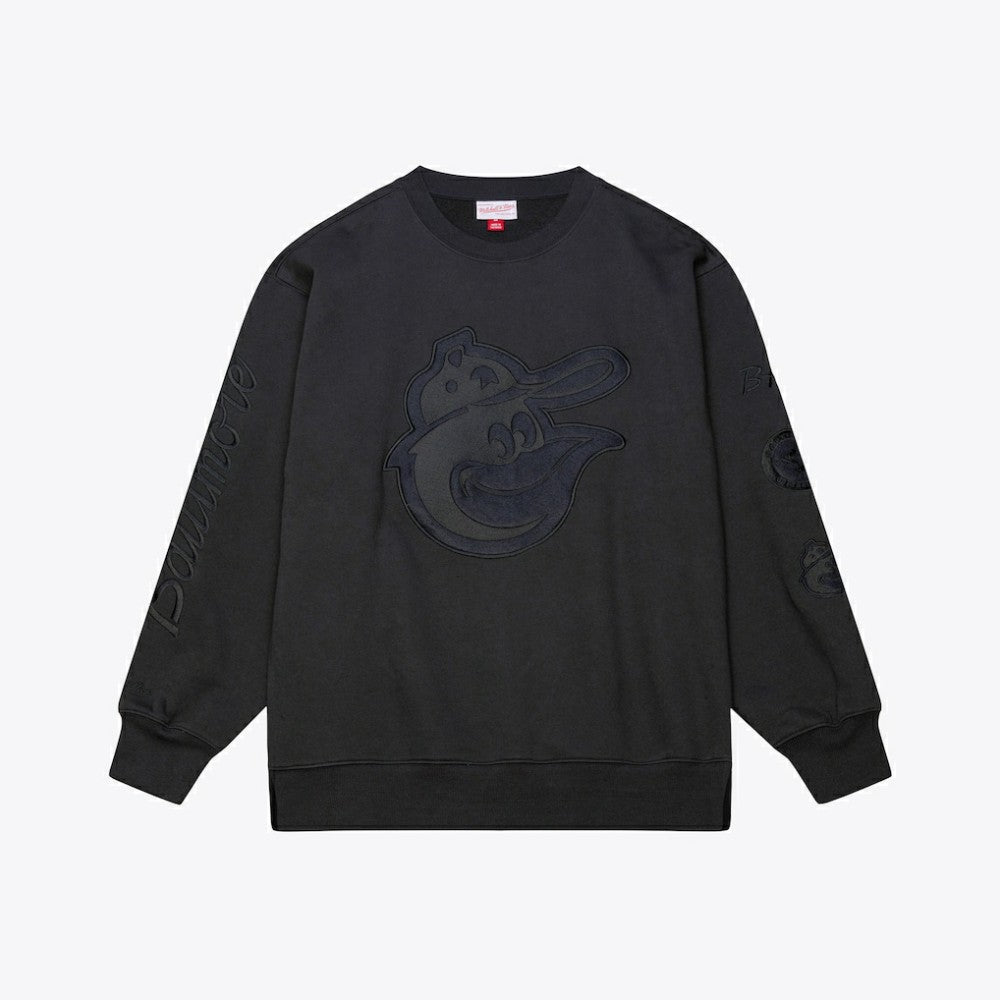 Baltimore Orioles Phantom Fleece Crewneck Sweatshirt - Black | Mitchell & Ness