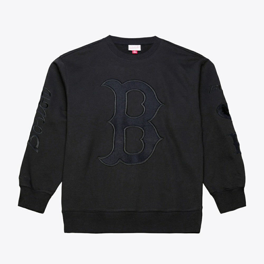 Boston Red Sox Phantom Fleece Crewneck Sweatshirt - Black | Mitchell & Ness