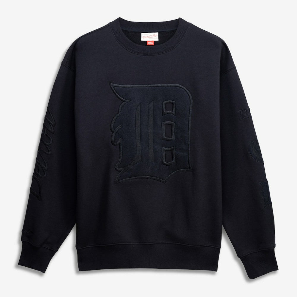 Detroit Tigers Phantom Fleece Crewneck Sweatshirt - Black | Mitchell & Ness