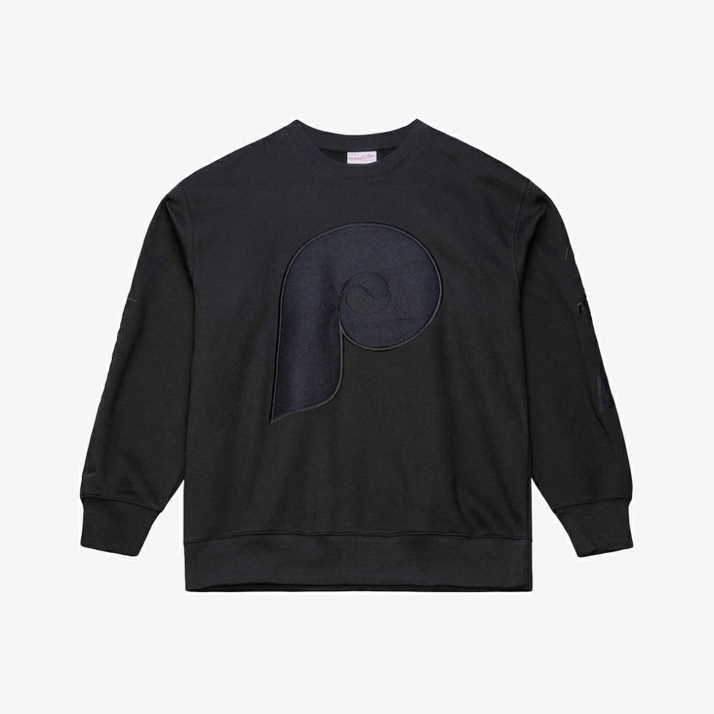 Philadelphia Phillies Phantom Fleece Crewneck Sweatshirt - Black | Mitchell & Ness