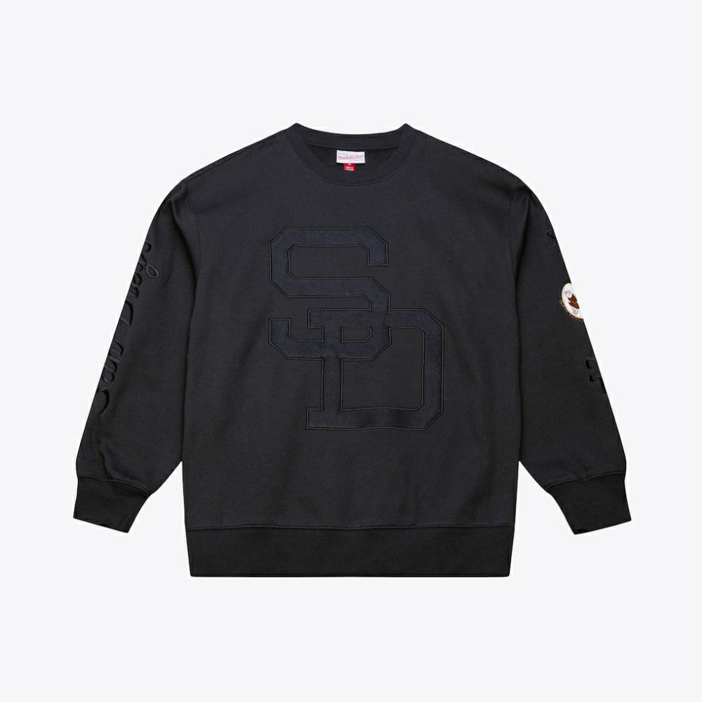San Diego Padres Phantom Fleece Crewneck Sweatshirt - Black | Mitchell & Ness