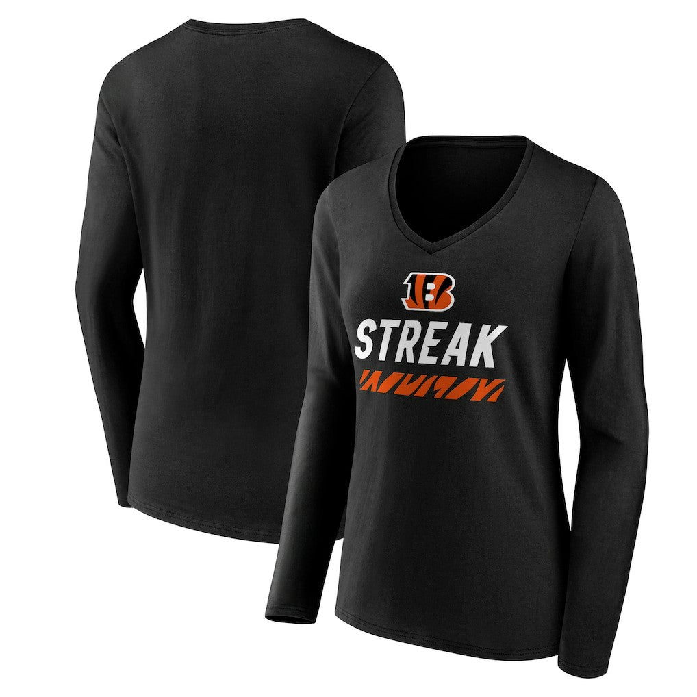 Cincinnati Bengals Women's Streak V-Neck Long Sleeve T-Shirt - Black cheap