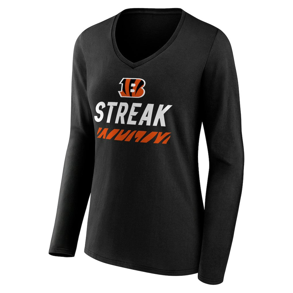 Cincinnati Bengals Women's Streak V-Neck Long Sleeve T-Shirt - Black cheap
