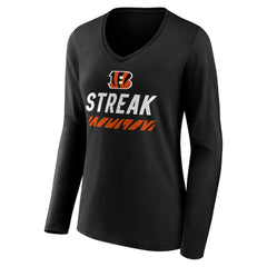 Cincinnati Bengals Women's Streak V-Neck Long Sleeve T-Shirt - Black cheap
