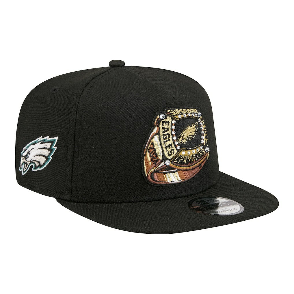 Philadelphia Eagles New Era Super Bowl Ring 9FIFTY A-Frame Adjustable Hat - Black on sale