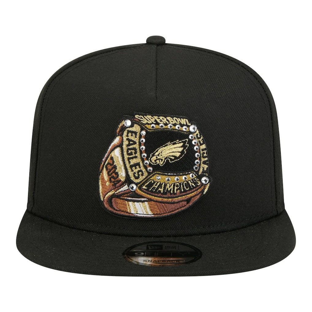 Philadelphia Eagles New Era Super Bowl Ring 9FIFTY A-Frame Adjustable Hat - Black on sale