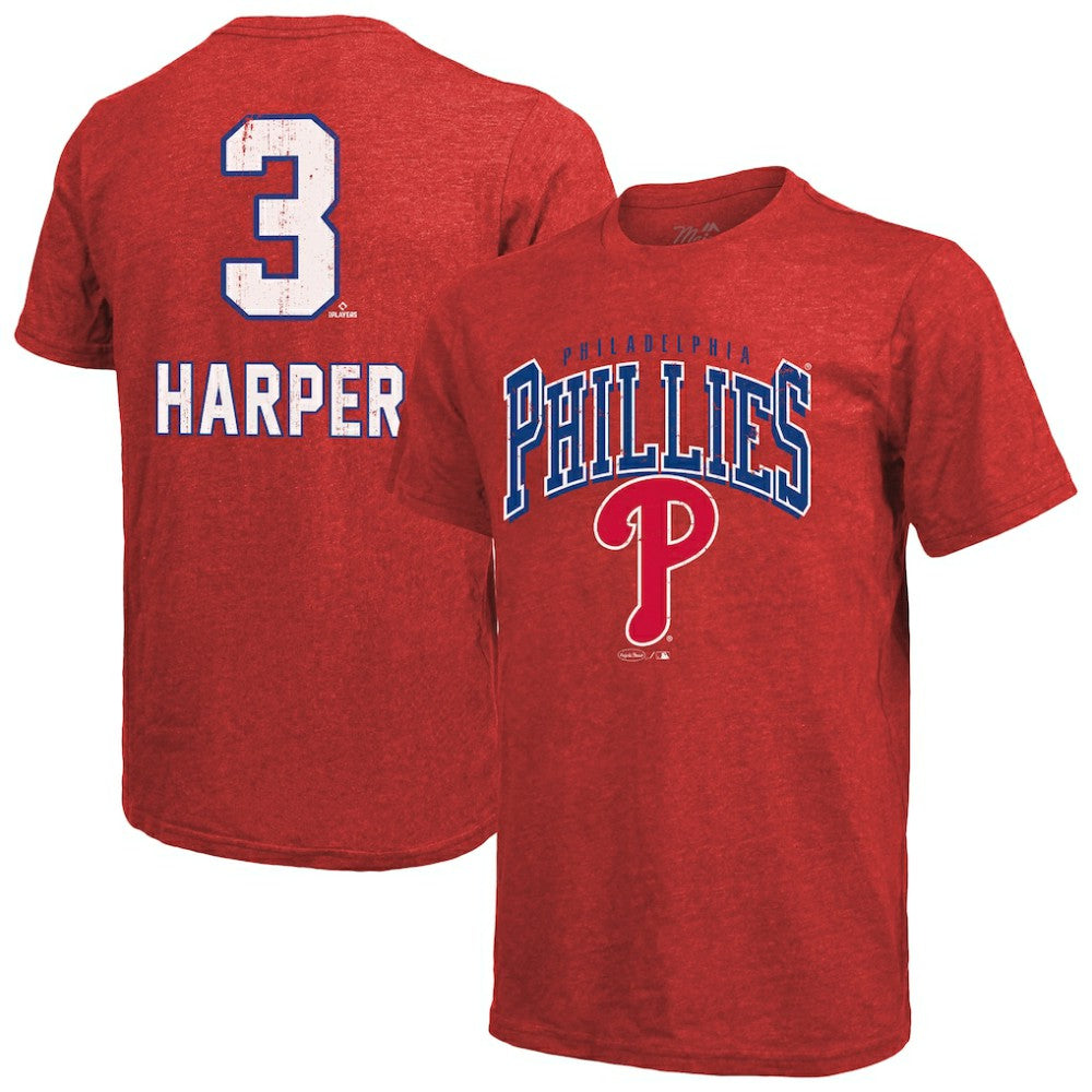 Bryce Harper Philadelphia Phillies Majestic Threads Triblend Name & Number T-Shirt - Red