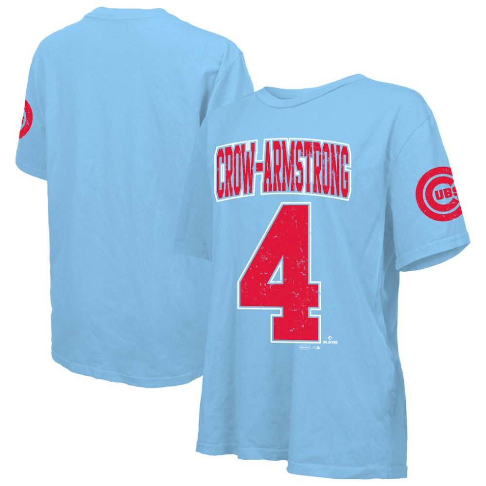 Pete Crow-Armstrong Chicago Cubs Majestic Threads Women's Oversized Name & Number T-Shirt - Light Blue