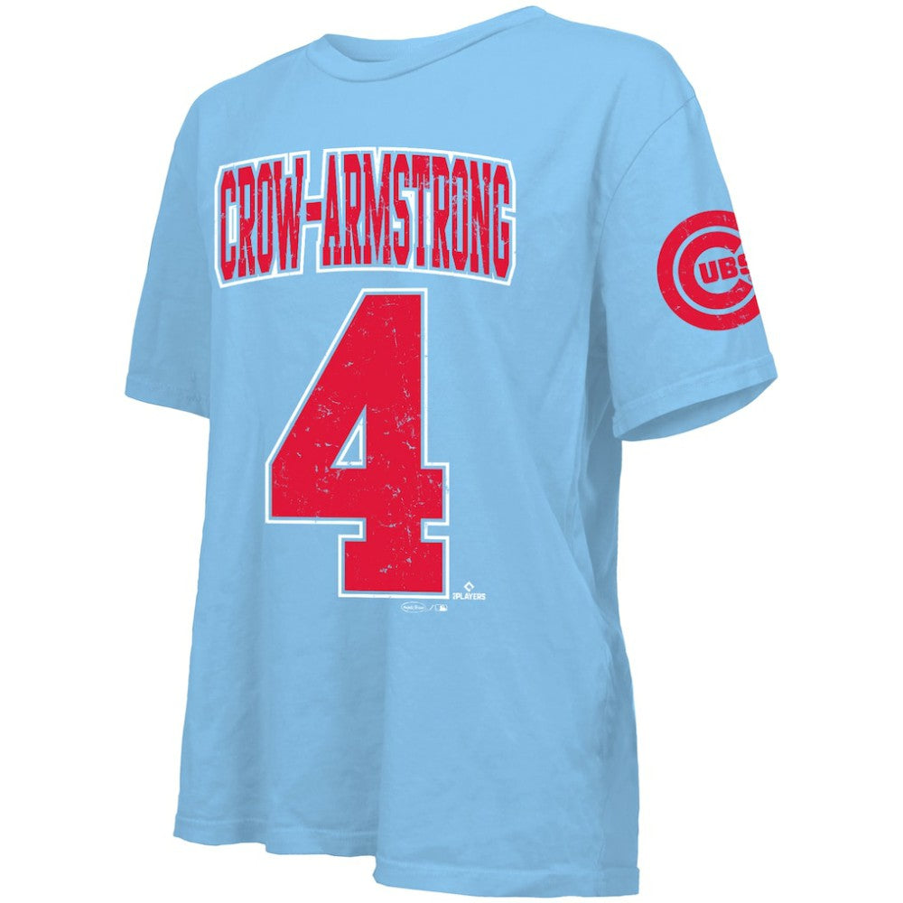 Pete Crow-Armstrong Chicago Cubs Majestic Threads Women's Oversized Name & Number T-Shirt - Light Blue
