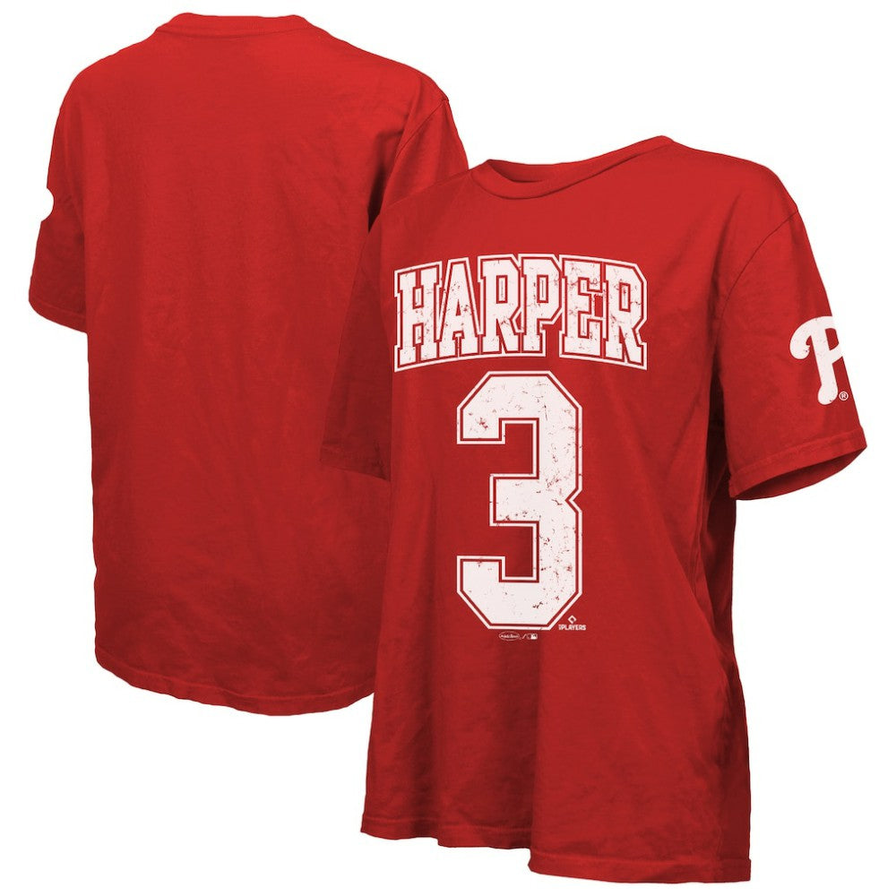 Bryce Harper Philadelphia Phillies Majestic Threads Women's Oversized Name & Number T-Shirt - Red