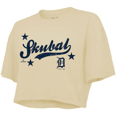 Tarik Skubal Detroit Tigers Majestic Threads Women's Boxy Crop Top - Cream
