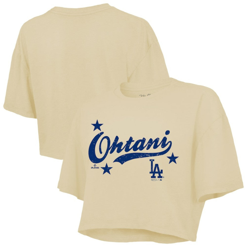 Shohei Ohtani Los Angeles Dodgers Majestic Threads Women's Boxy Crop Top - Cream