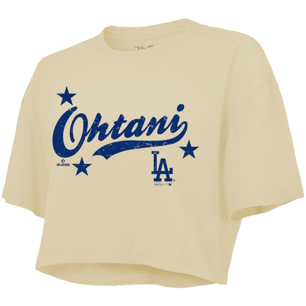 Shohei Ohtani Los Angeles Dodgers Majestic Threads Women's Boxy Crop Top - Cream