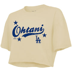 Shohei Ohtani Los Angeles Dodgers Majestic Threads Women's Boxy Crop Top - Cream