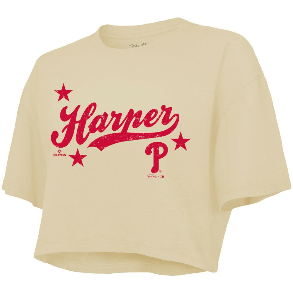 Bryce Harper Philadelphia Phillies Majestic Threads Women's Boxy Crop Top - Cream