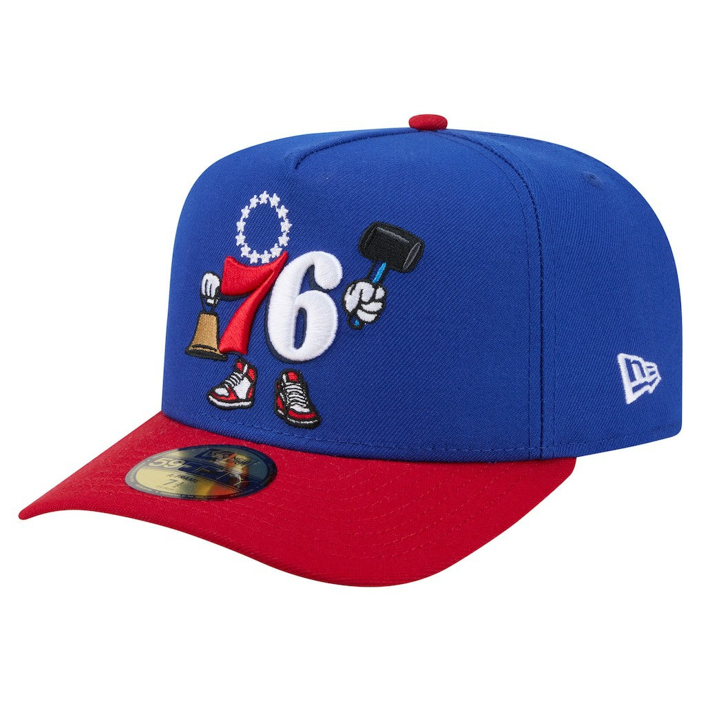 Philadelphia 76ers Injection Cartoon Logo A-Frame 59FIFTY Fitted Hat - Blue | New Era outlet