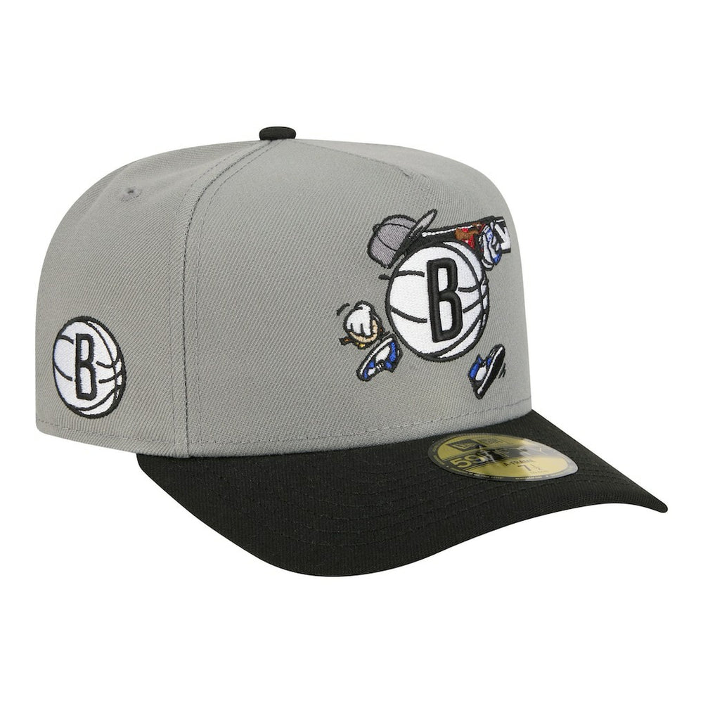 Brooklyn Nets Injection Cartoon Logo A-Frame 59FIFTY Fitted Hat - Gray | New Era outlet