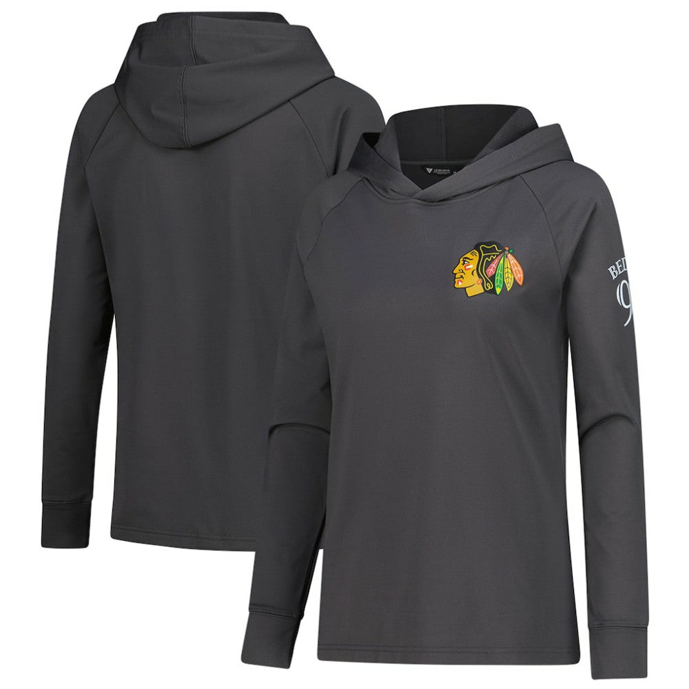 Connor Bedard Chicago Blackhawks Levelwear Women's Impression Name & Number Raglan Hoodie Charcoal