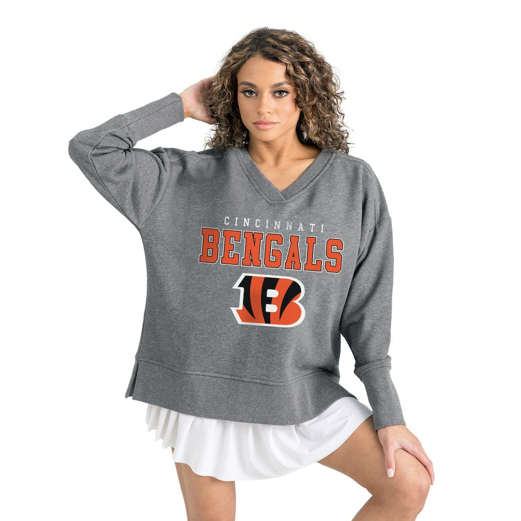 Cincinnati Bengals Gameday Couture Women's French Terry V-Neck Pullover Sweatshirt - Gray on sale