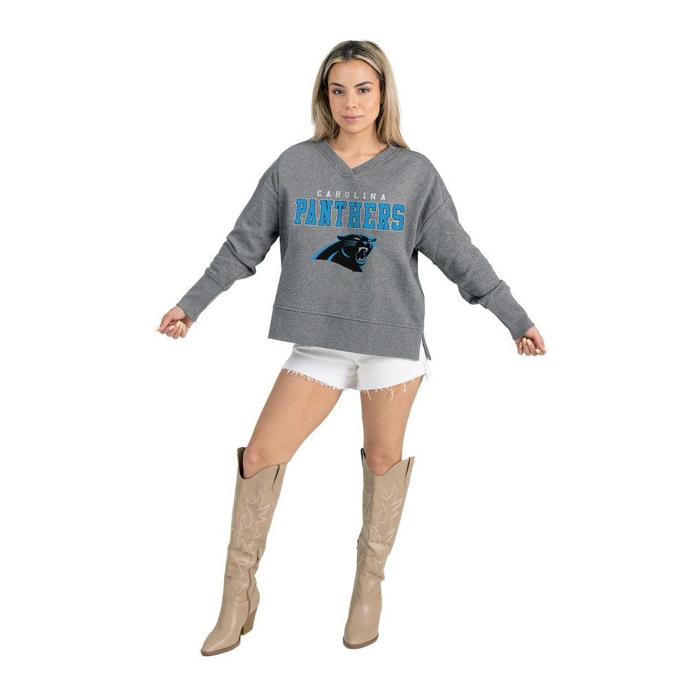 Carolina Panthers Gameday Couture Women's French Terry V-Neck Pullover Sweatshirt - Gray online