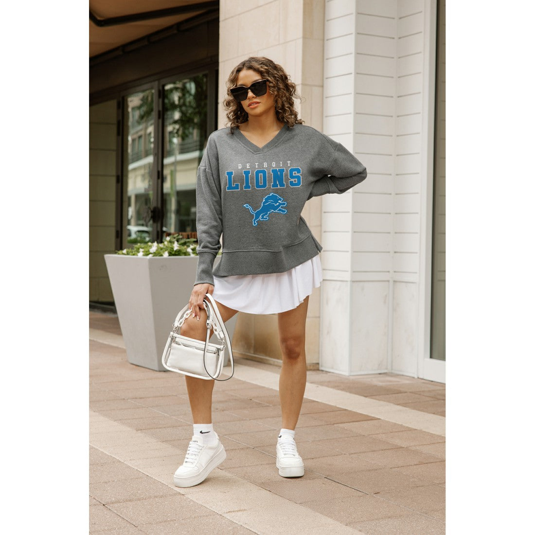 Detroit Lions Gameday Couture Women's French Terry V-Neck Pullover Sweatshirt - Gray outlet