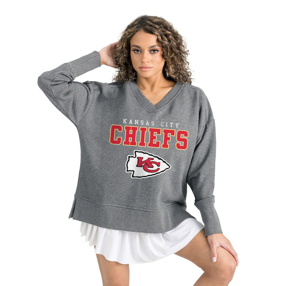 Kansas City Chiefs Gameday Couture Women's French Terry V-Neck Pullover Sweatshirt - Gray for sale