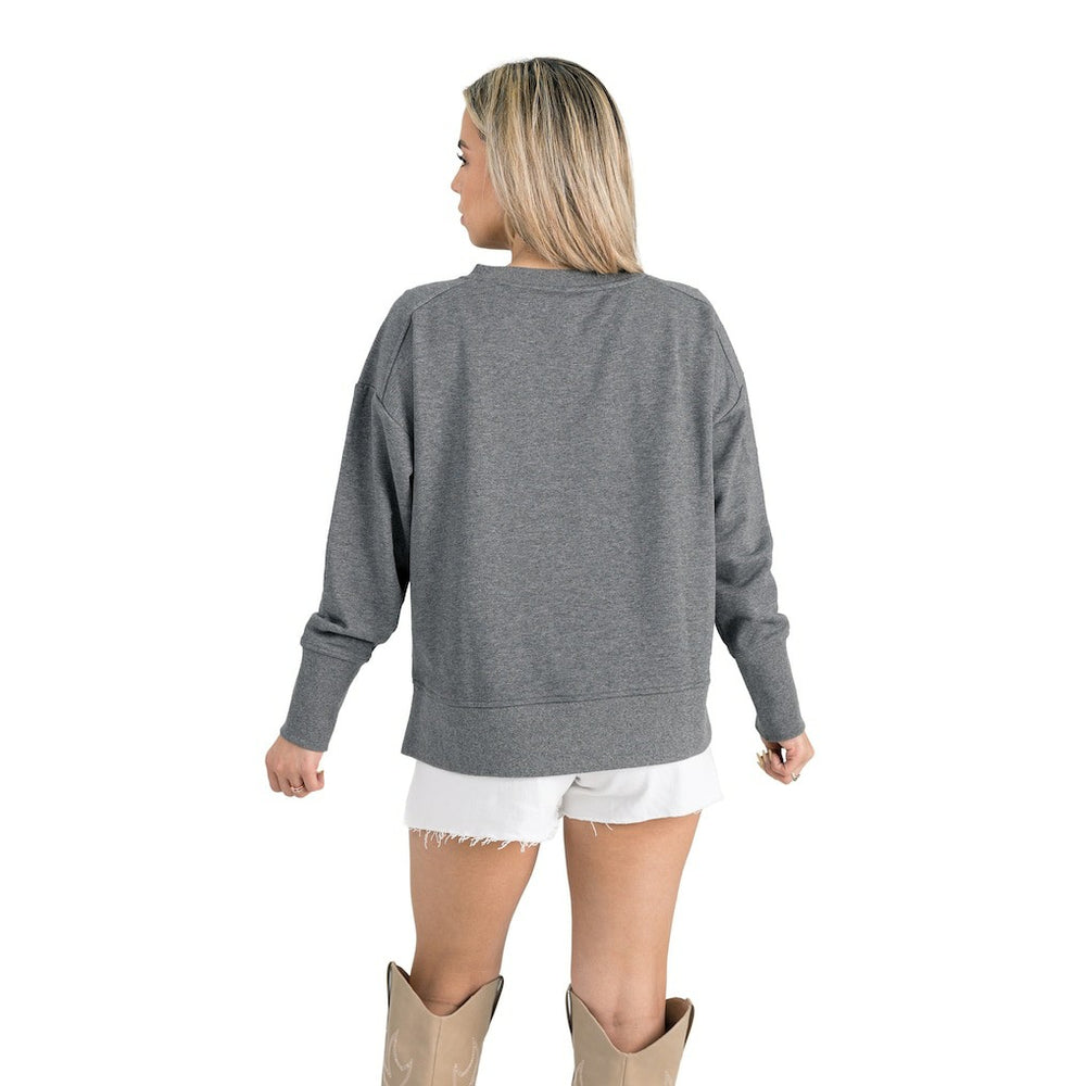 Los Angeles Chargers Gameday Couture Women's French Terry V-Neck Pullover Sweatshirt - Gray for sale