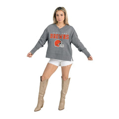 Cleveland Browns Gameday Couture Women's French Terry V-Neck Pullover Sweatshirt - Gray discount