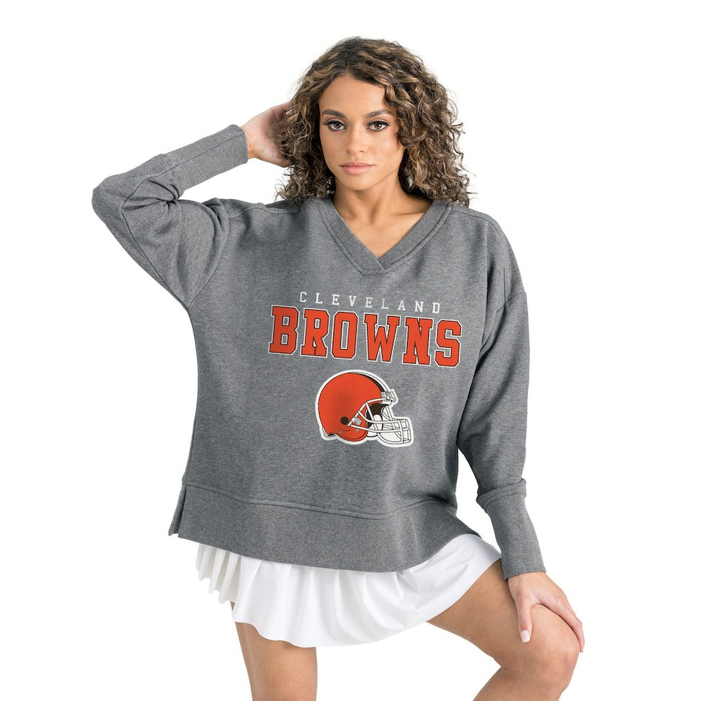 Cleveland Browns Gameday Couture Women's French Terry V-Neck Pullover Sweatshirt - Gray discount