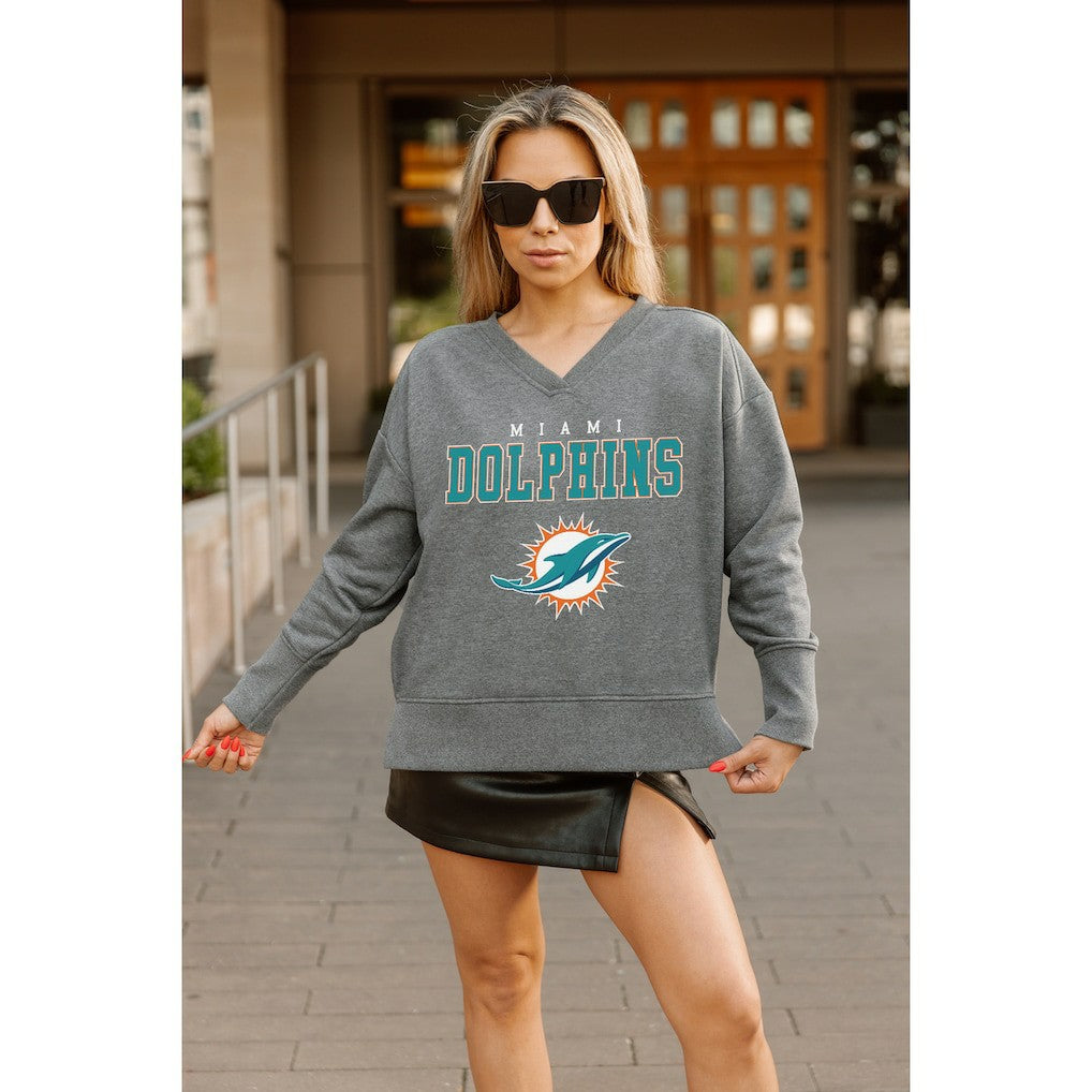 Miami Dolphins Gameday Couture Women's French Terry V-Neck Pullover Sweatshirt - Gray for sale