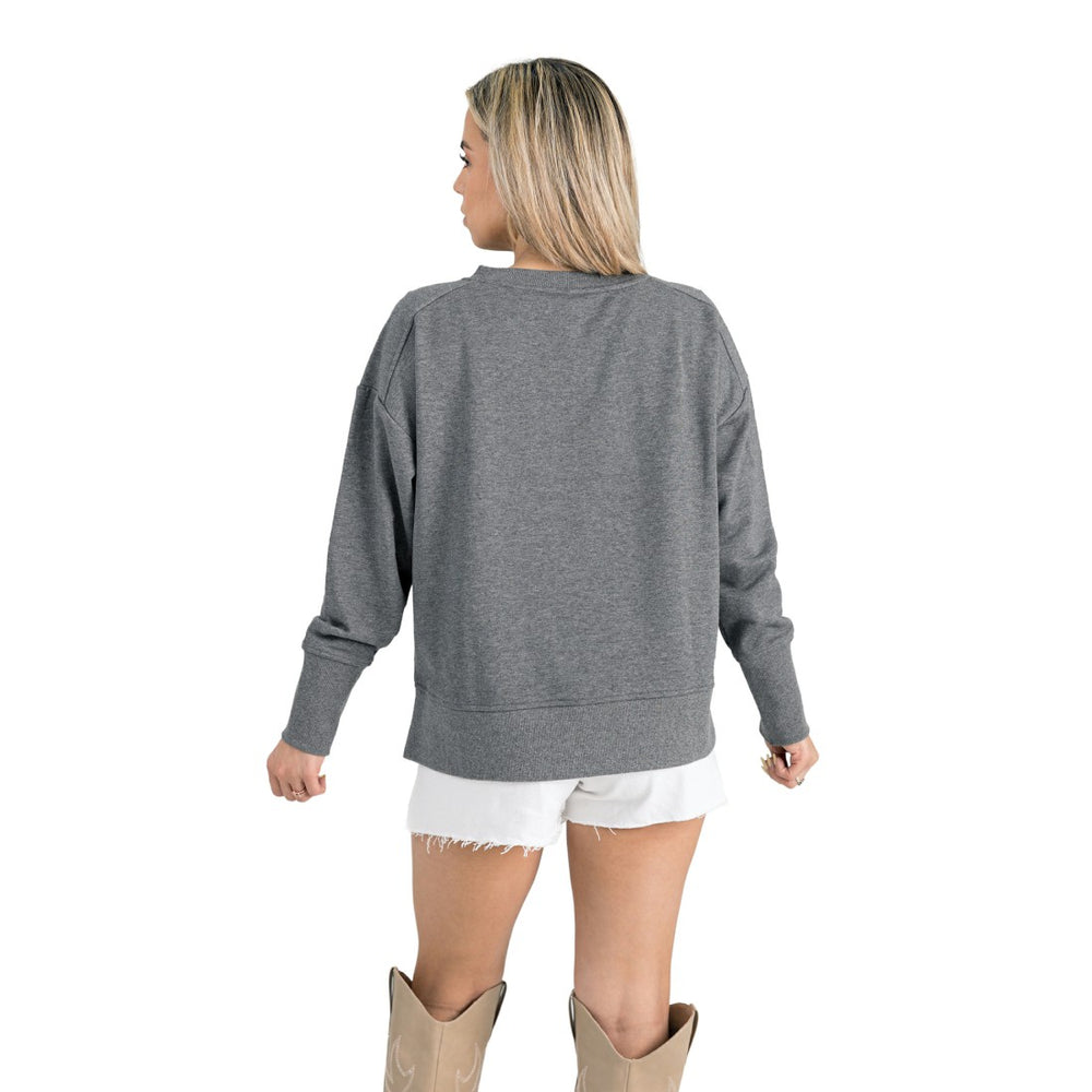 Denver Broncos Gameday Couture Women's French Terry V-Neck Pullover Sweatshirt - Gray for sale