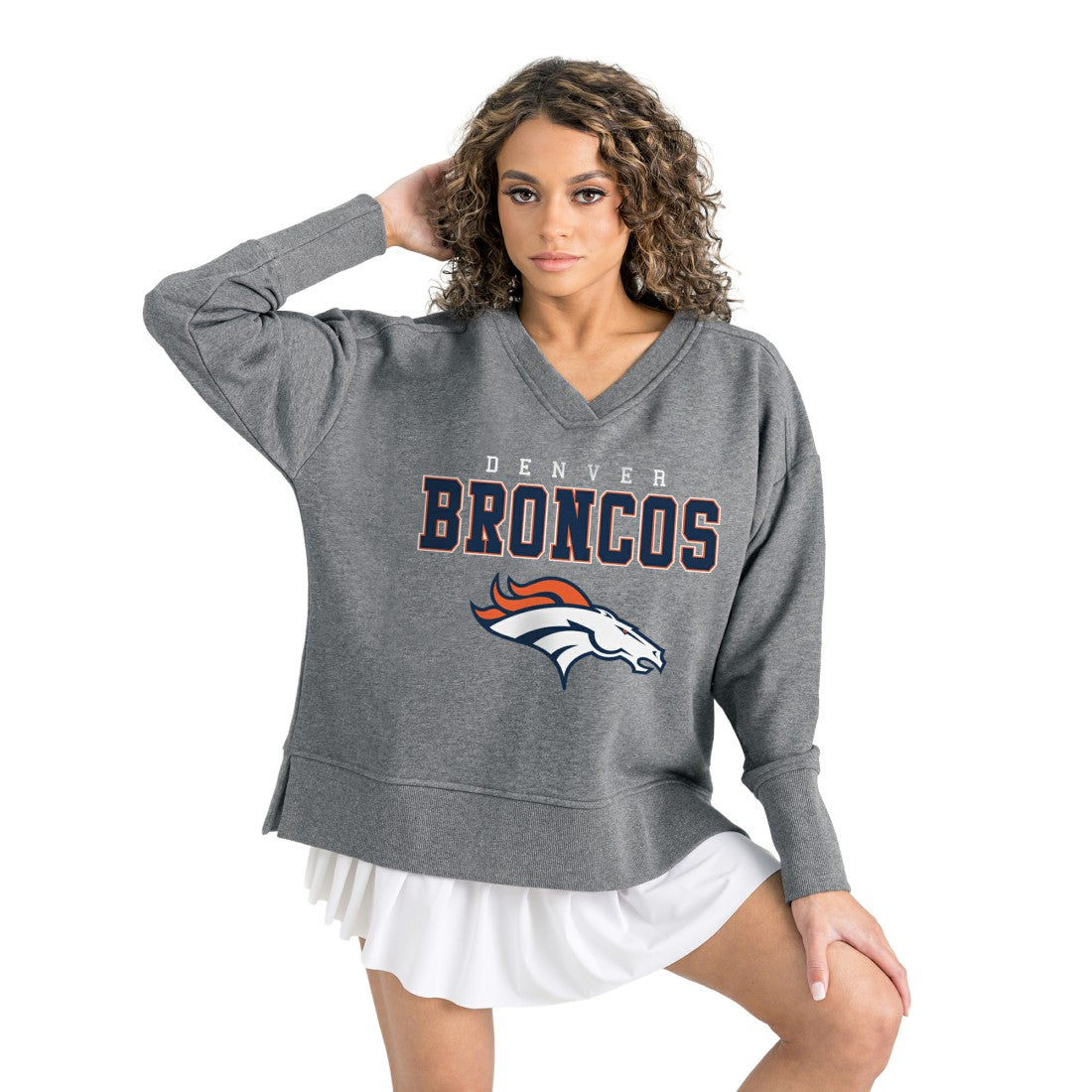 Denver Broncos Gameday Couture Women's French Terry V-Neck Pullover Sweatshirt - Gray for sale