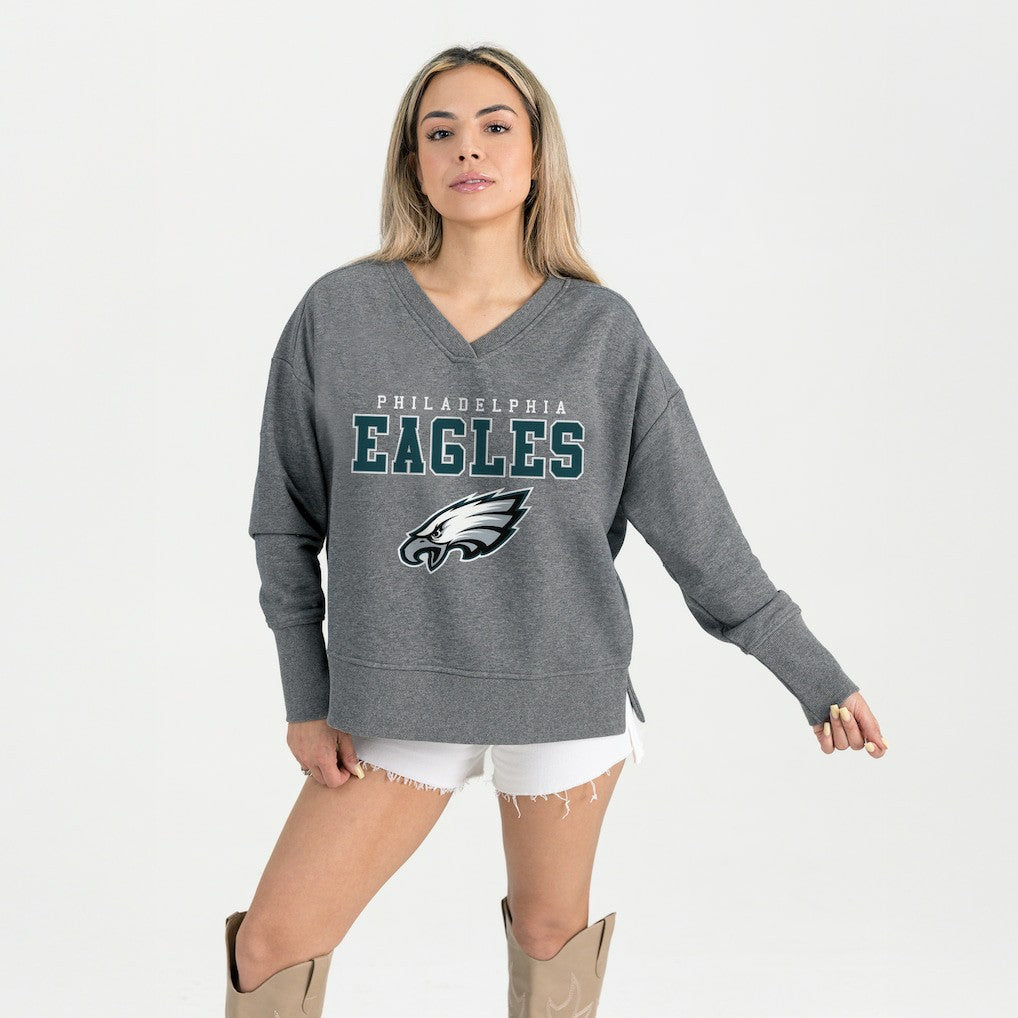 Philadelphia Eagles Gameday Couture Women's French Terry V-Neck Pullover Sweatshirt - Gray cheap