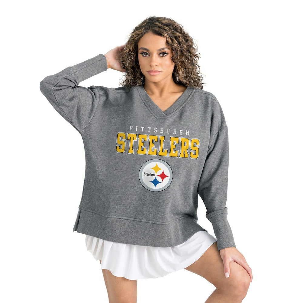 Pittsburgh Steelers Gameday Couture Women's French Terry V-Neck Pullover Sweatshirt - Gray on sale