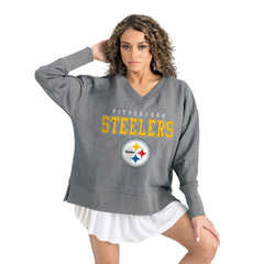 Pittsburgh Steelers Gameday Couture Women's French Terry V-Neck Pullover Sweatshirt - Gray on sale