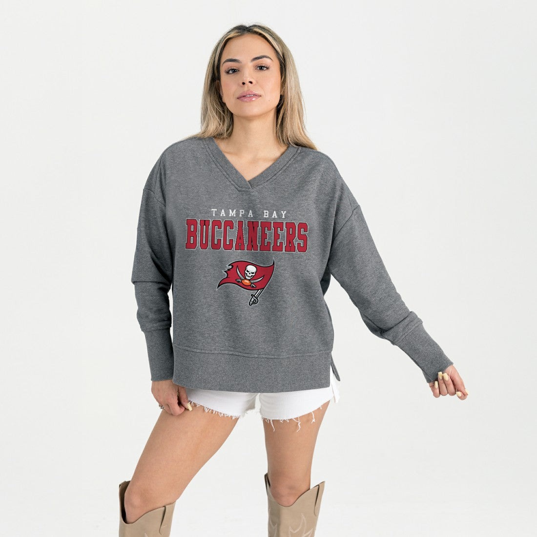 Tampa Bay Buccaneers Gameday Couture Women's French Terry V-Neck Pullover Sweatshirt - Gray sale