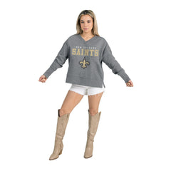 New Orleans Saints Gameday Couture Women's French Terry V-Neck Pullover Sweatshirt - Gray discount