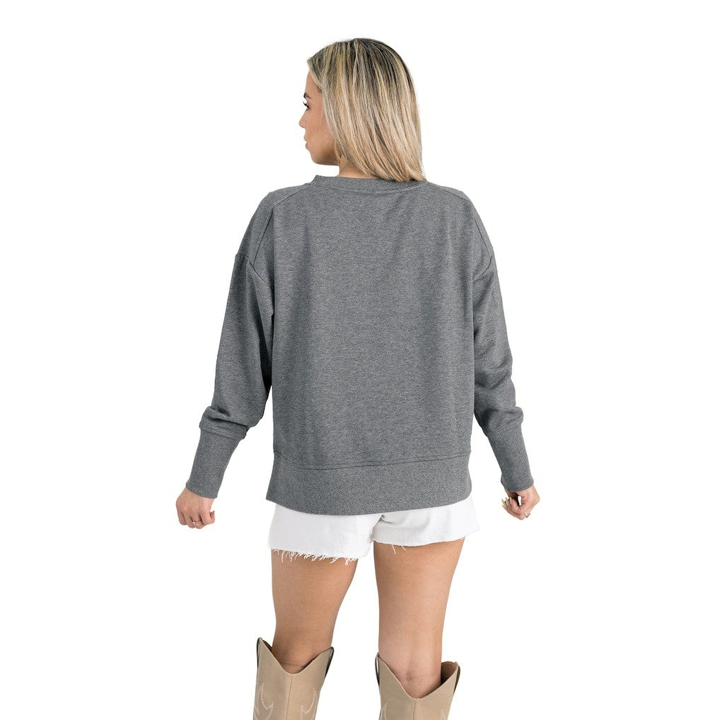 New England Patriots Gameday Couture Women's French Terry V-Neck Pullover Sweatshirt - Gray sale