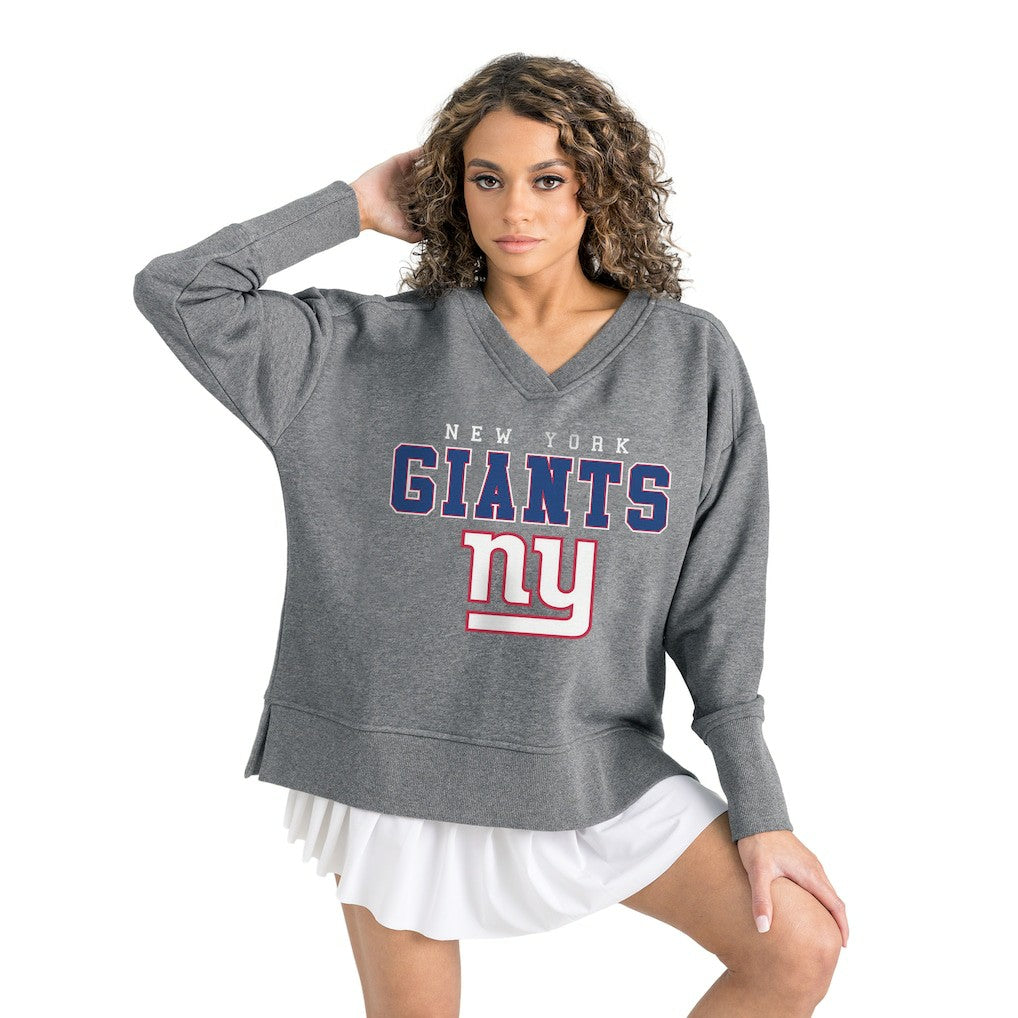 New York Giants Gameday Couture Women's French Terry V-Neck Pullover Sweatshirt - Gray outlet